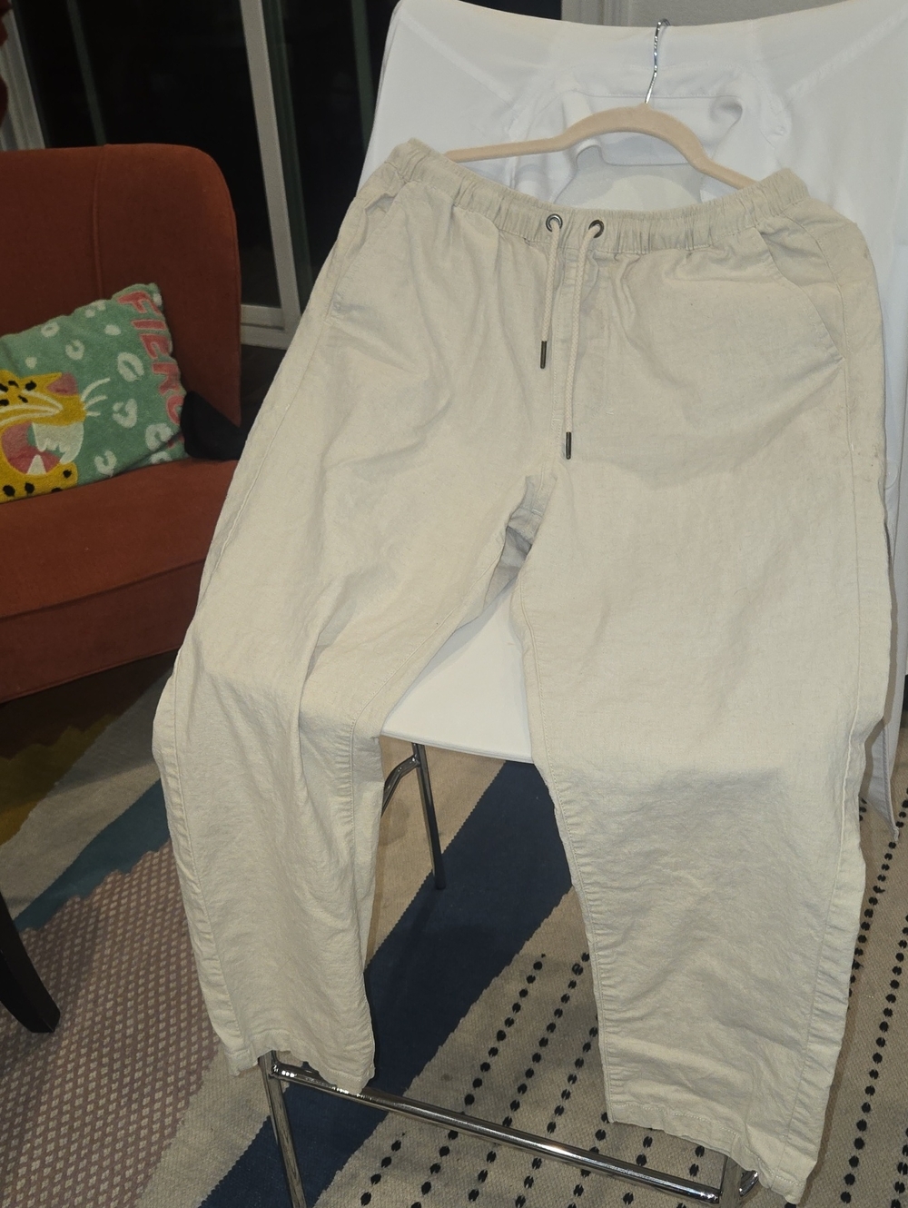 Rhythm. Men's Light Beige Drawstring Linen Joggers